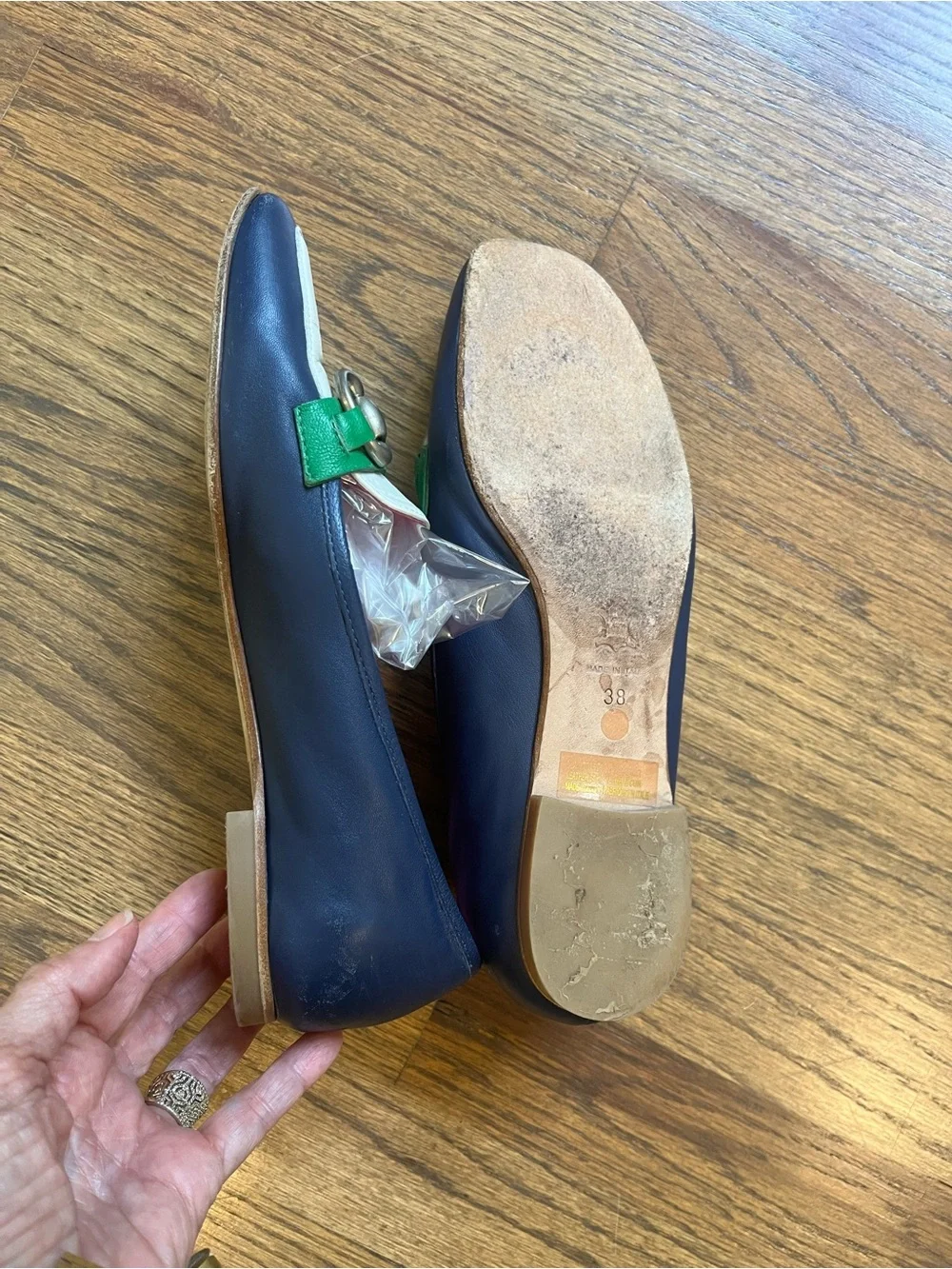Women's Two-Tone Leather Loafers in Navy, Cream & Green